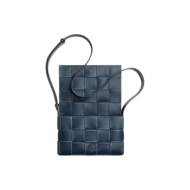 Bottega Veneta CASSETTE Cow Leather Shoulder Bag Crossbody Bag Medium Size Men's Dark Blue & Natural-3
