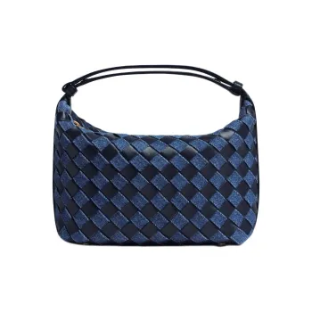 Bottega Veneta Cow Leather Patchwork With Fabric Handbag Mini Women's Dark Blue & Indigo