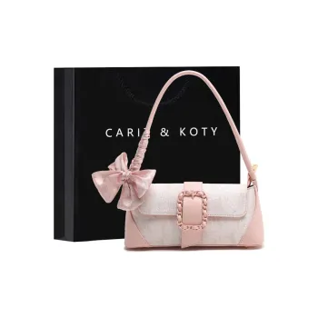 Carit&Koty Polyurethane Synthetic Leather Baguette Shoulder Bag Small Size Women's Pink/Gray