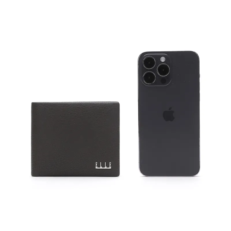 ELLE HOMME Top Grain Cow Leather Money Clip Ticket Clip Small Size Men's Black Coffee-10