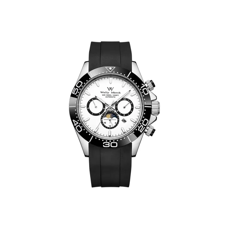 Welly Merck Automatic Mechanical Movement Rubber Strap Watch Men's Watches Black Dial-9
