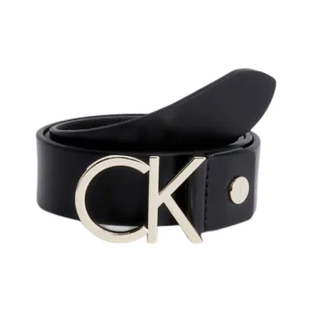 CK/Calvin Klein Logo Buckle Smooth Buckle Leather Belts Women's Black Width 3.5CM
