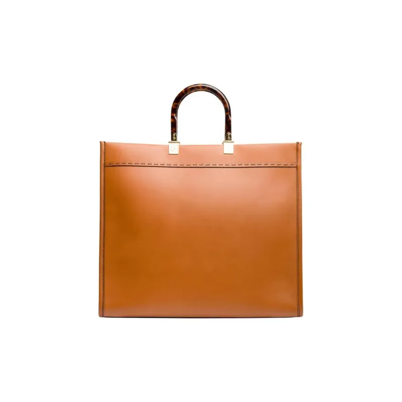 FENDI Sunshine Cow Leather Tote Bag, Shopping Bag, Handbag Tubas Unisex Brown-5