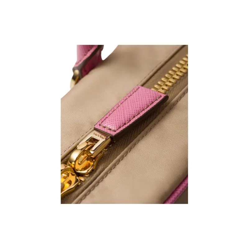 PRADA Re Edition Nylon And Leather Shoulder Bag Crossbody Bag Handbag Medium Size Women's Camel & Pink-4
