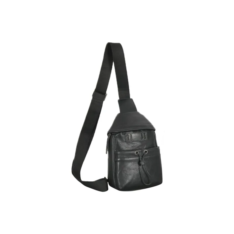 DOSRFINI Vegetable Tanned Cow Leather Genuine Leather Sling Bag Men's Black-1