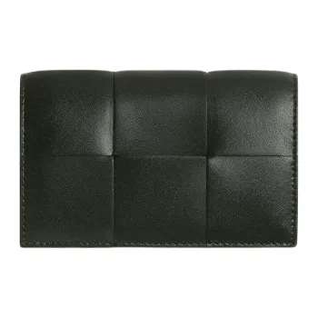 Bottega Veneta CASSETTE Cow Leather Card Holder Men's Dark Green & Agate Gray