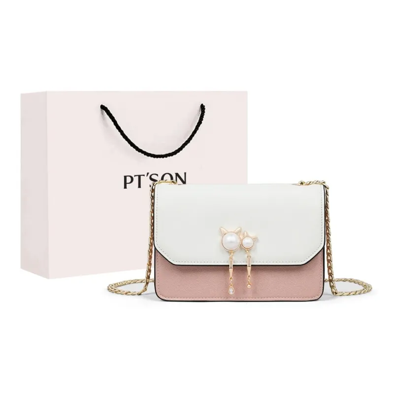 PT'SON Cow Leather Patchwork Synthetic Leather Small Square Bag Shoulder Bag Regular Women's Royal Blue/Pink White-6