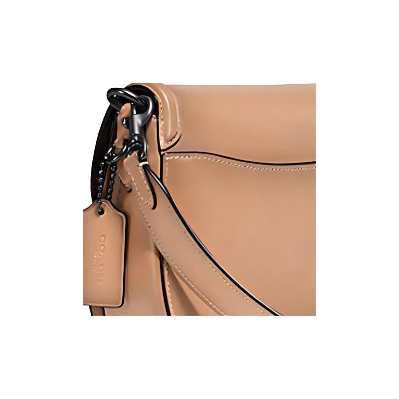 COACH Beat Leather Saddle Bag Shoulder Bag Crossbody Bag Small Size Women's Milk Tea Beige-4