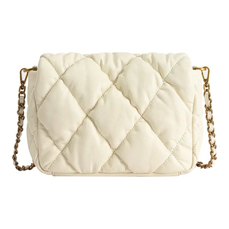 VANESSA HOGAN Cow Leather Crossbody Chain Shoulder Bag Women's Ecru/Black-2