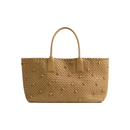 Bottega Veneta Intreccio Leather With Lambskin Accents Tote Bag Shopping Bag Handbag Medium Size Women's Brown