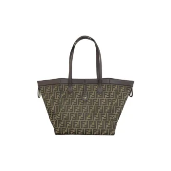 FENDI Polyester With Calfskin Origami Bag Bucket Bag One Shoulder Handbag Medium Size Women's Brown