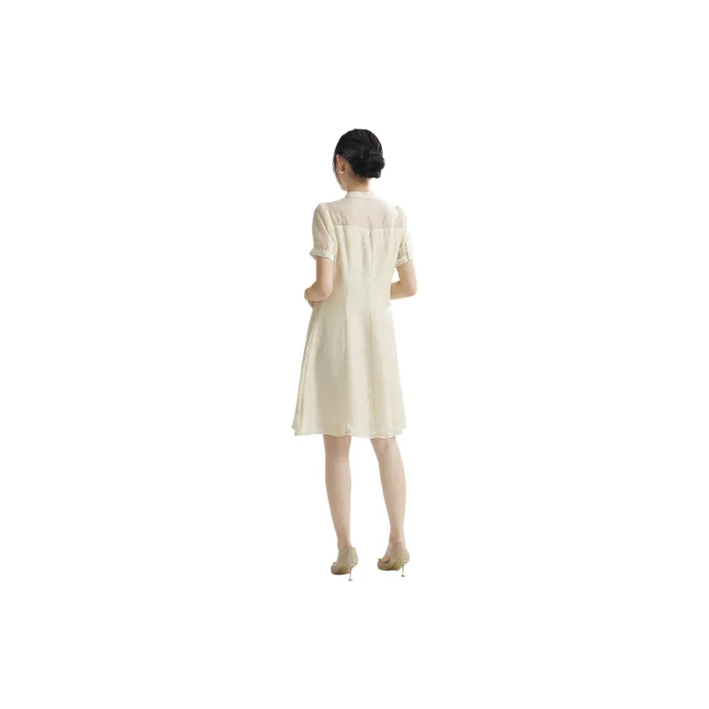SMEN Short Sleeved Dresses Women's Beige-0
