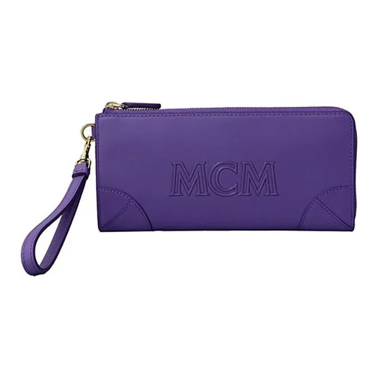 MCM Aren Calfskin Wallet Large Size Unisex Purple-0