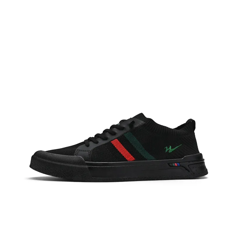 Binary Slip Resistant Cushioning Abrasion Resistant Lightweight Breathable Low Top Skateboard Shoes Men's Black-0
