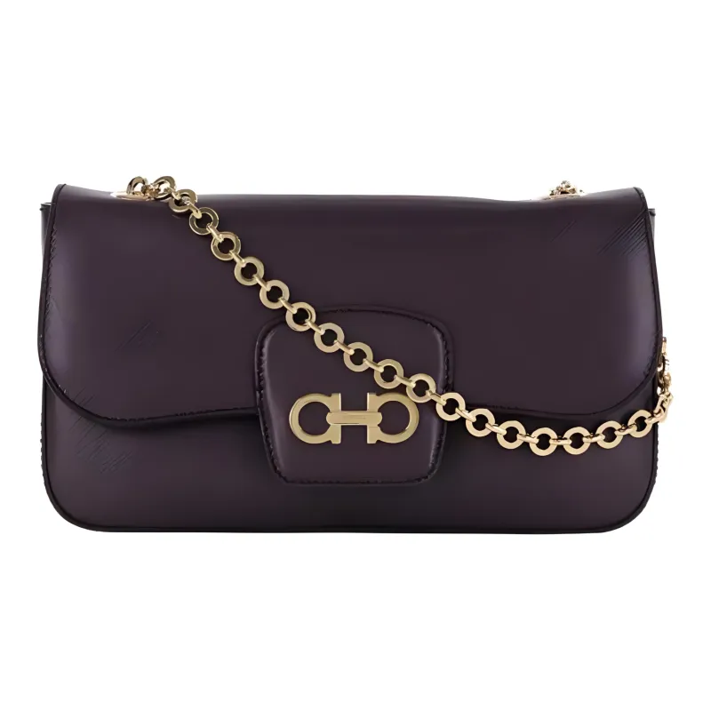 FERRAGAMO Genuine Leather Portable Crossbody Bag, Shoulder Bag Women's Purple-0