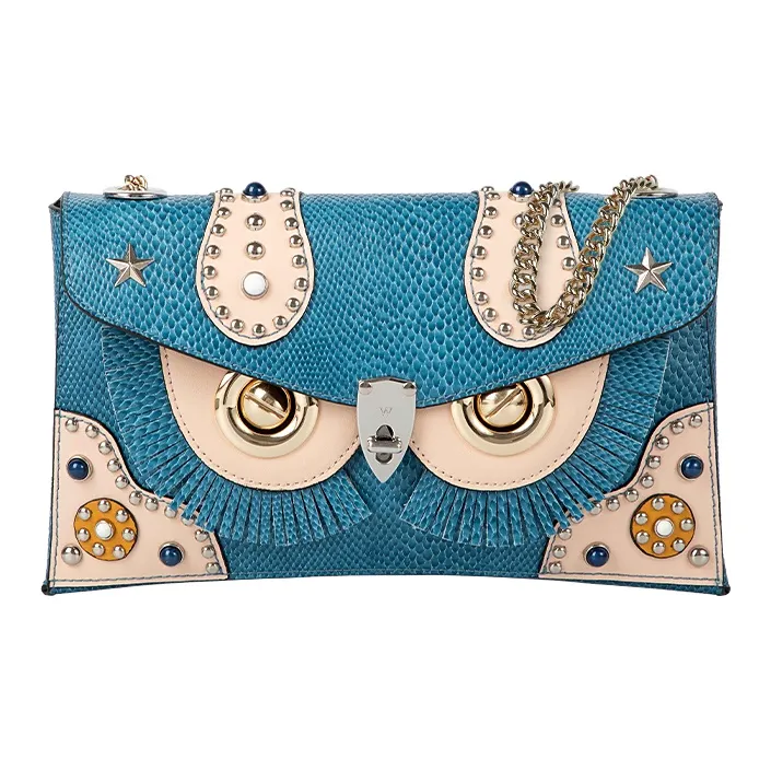 WANACCESSORY Cow Leather Envelope Bag Crossbody Bags Women's Blue-5