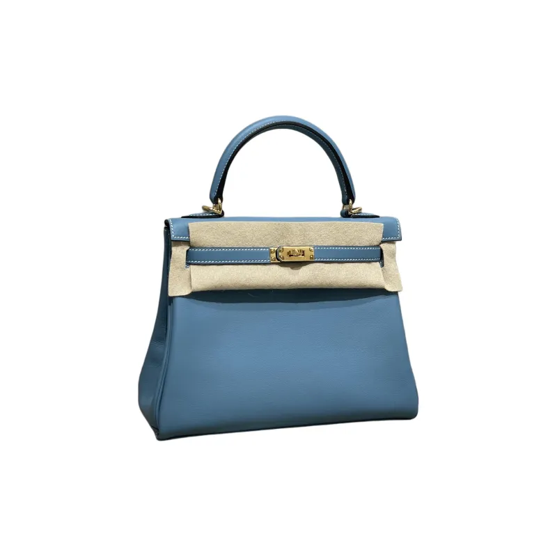 HERMES Kelly Swift Calfskin Kelly Bag Handbag Women's 75 Bley Jean Denim Blue-1