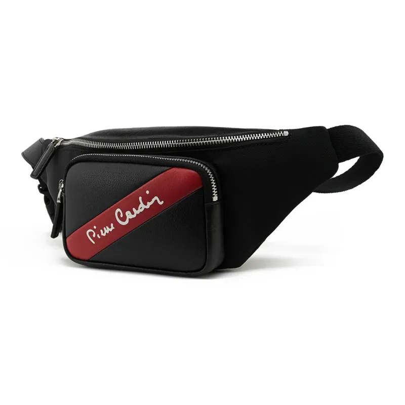 PIERRE CARDIN Top Grain Cow Leather Crossbody Fanny Pack Men's Black-1
