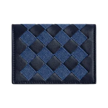 Bottega Veneta Intrecciato Calfskin With Denim Card Holder Women's Deep Abyss With Indigo