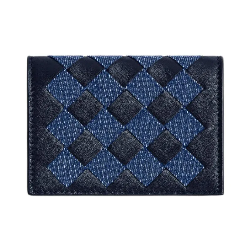 Bottega Veneta Intrecciato Calfskin With Denim Card Holder Women's Deep Abyss With Indigo-0