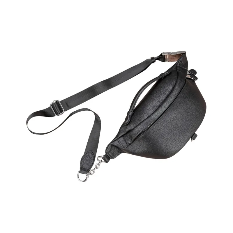 DOSRFINI Genuine Leather Top Grain Cow Leather Sling Bag Men's Black-2