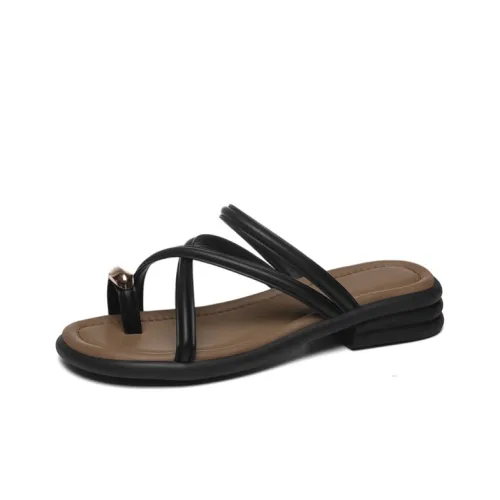 Golden Silk Rabbit Rubber Sole Quiet Slip-Resistant Quick Dry Slide Slippers Women's Black