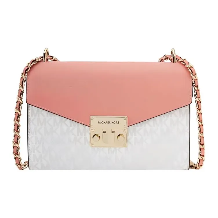 MICHAEL KORS Rose Cow Leather Shoulder Bag Crossbody Bag Women's White With Watermelon Red Accents-0