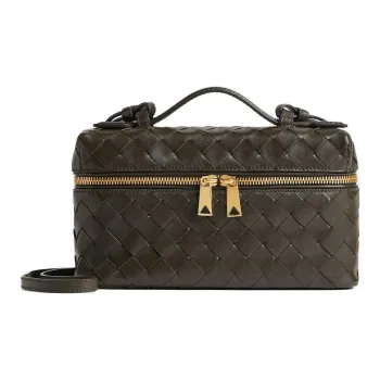 Bottega Veneta Calfskin One Shoulder Crossbody Makeup Bag Mini Women's Khaki