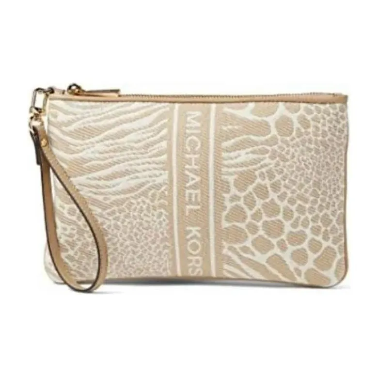 MICHAEL KORS Jet Set Charm Fabric Clutch Tubas Women's Light Camel/Ecru-1