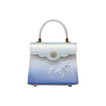 Pmsi Split Cow Leather Portable Crossbody Bag, Shoulder Bag Trumpets Women's Pearlescent Blue