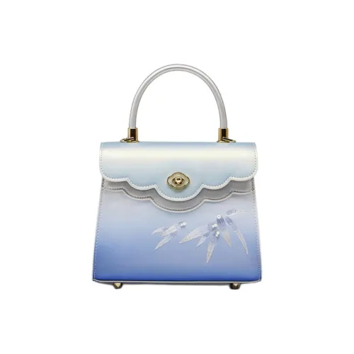 Pmsi Split Cow Leather Portable Crossbody Bag, Shoulder Bag Trumpets Women's Pearlescent Blue