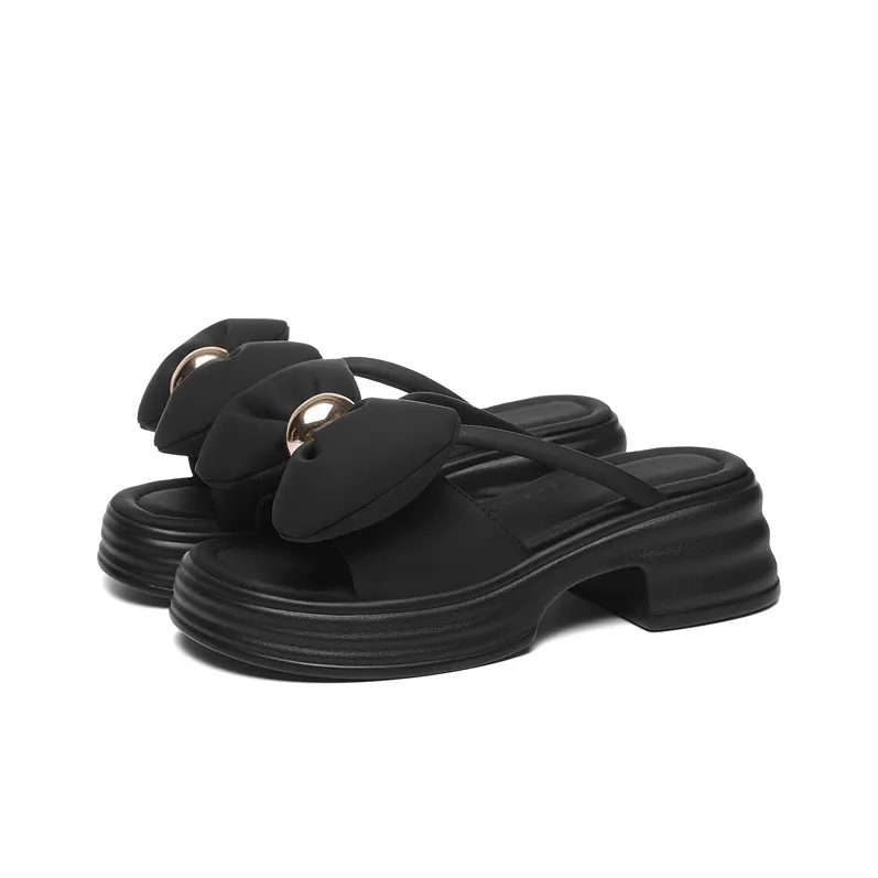 Golden Silk Rabbit Slip-Resistant Quick Dry Slide Slippers Women's Black-2