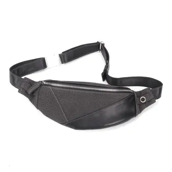 DOSRFINI Genuine Leather Top Grain Cow Leather Fanny Pack Men's Black