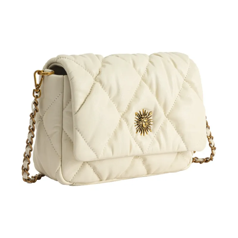 VANESSA HOGAN Cow Leather Crossbody Chain Shoulder Bag Women's Ecru/Black-1
