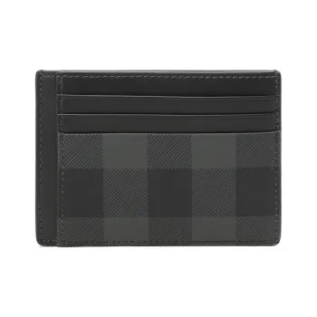 Burberry Polyurethane Fold Card Holder Men's Charcoal Gray Plaid