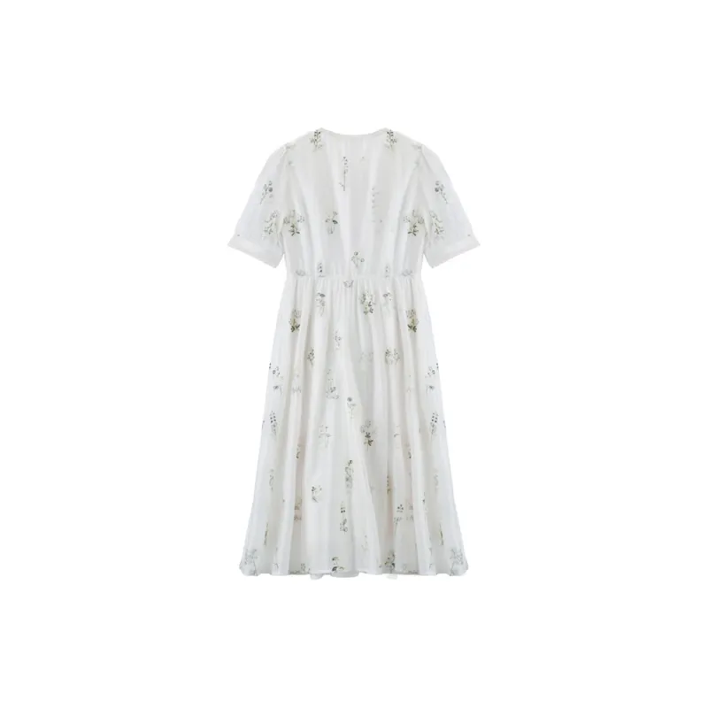 XIANGYING Short Sleeved Dress Women's Beige-1