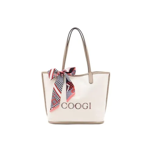 COOGI pleated Tote Bag, Shopping Bag, Handbag, Mommy Bag Large Size Women's Ecru