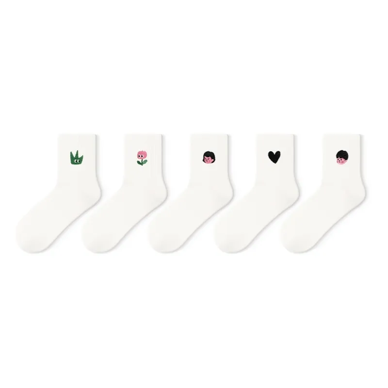 Primeet Mid Calf Socks Spring Summer Women's 5 Pack White-0