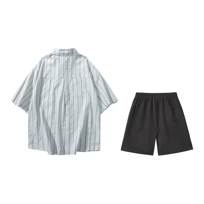 LIVINGTOWN Shirt Matching Set Unisex White Blue-1