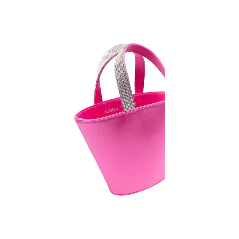 AMINA MUADDI Silk Satin Bucket Bag Handbag Women's Fuchsia-3