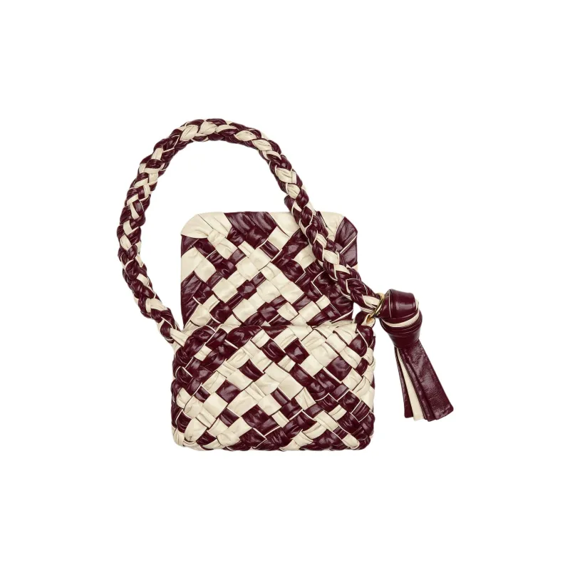 Bottega Veneta KALIMERO Calfskin Crossbody Bag, Shoulder Bag Women's Sea Salt White & Burgundy-4
