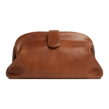 Bottega Veneta Calfskin With Weathered Leather Clutch Large Size Women's Brown