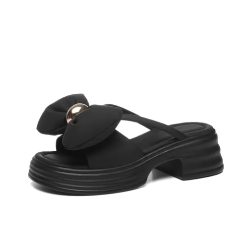 Golden Silk Rabbit Slip-Resistant Quick Dry Slide Slippers Women's Black