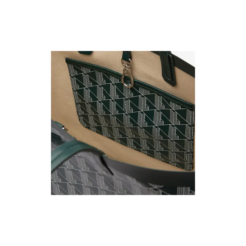 LACOSTE PVC Tote Bag Shopping Bag Shoulder Bag Handbag Medium Size Women's Dark Green & Ecru-3
