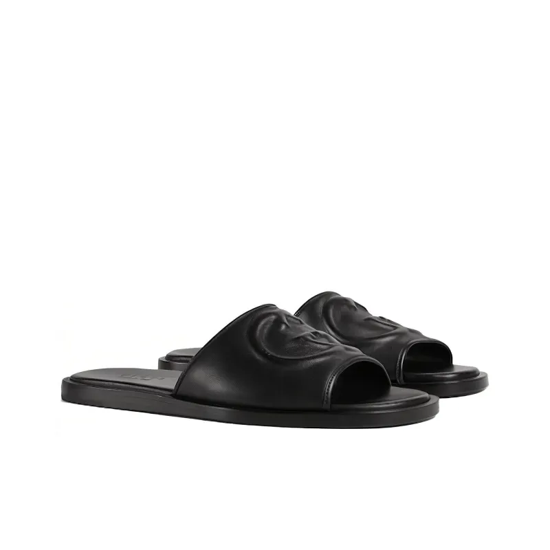 GUCCI Slide Sandal 'Interlocking G Black'-2