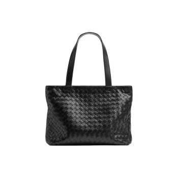 Bottega Veneta Cow Leather Tote Bag Shopping Bag Handbag Small Size Men's Black