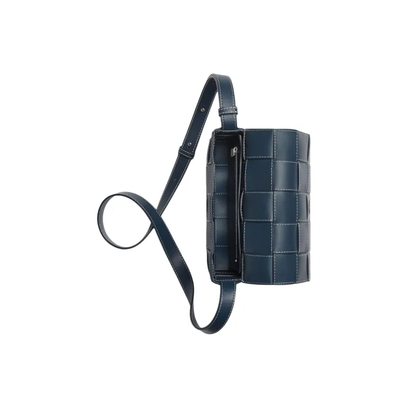 Bottega Veneta CASSETTE Cow Leather Shoulder Bag Crossbody Bag Medium Size Men's Dark Blue & Natural-4