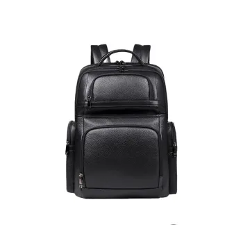 PULUWIRR Cow Leather Backpack Regular Unisex Black