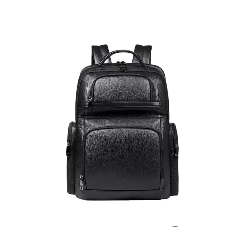 PULUWIRR Cow Leather Backpack Regular Unisex Black-0