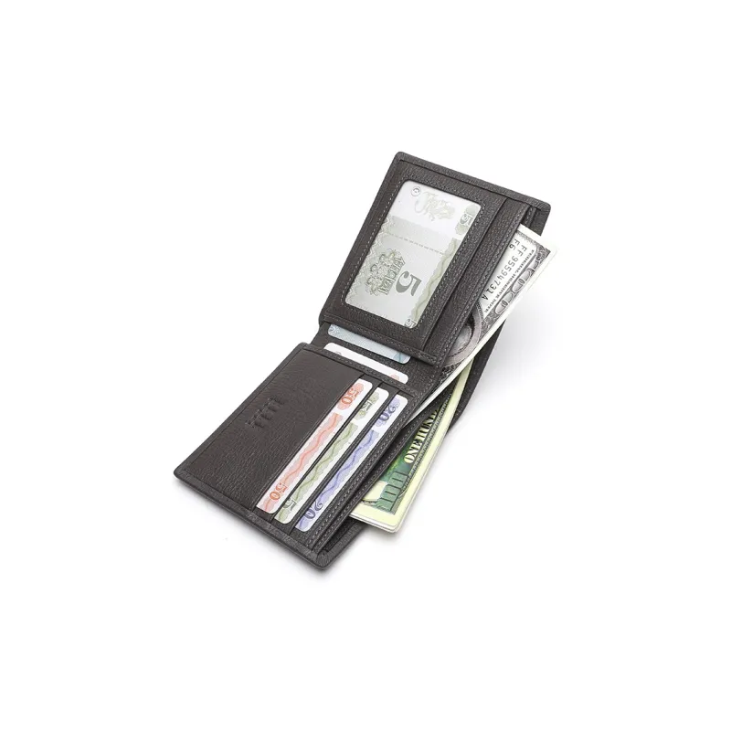 ELLE HOMME Top Grain Cow Leather Money Clip Ticket Clip Small Size Men's Black Coffee-11